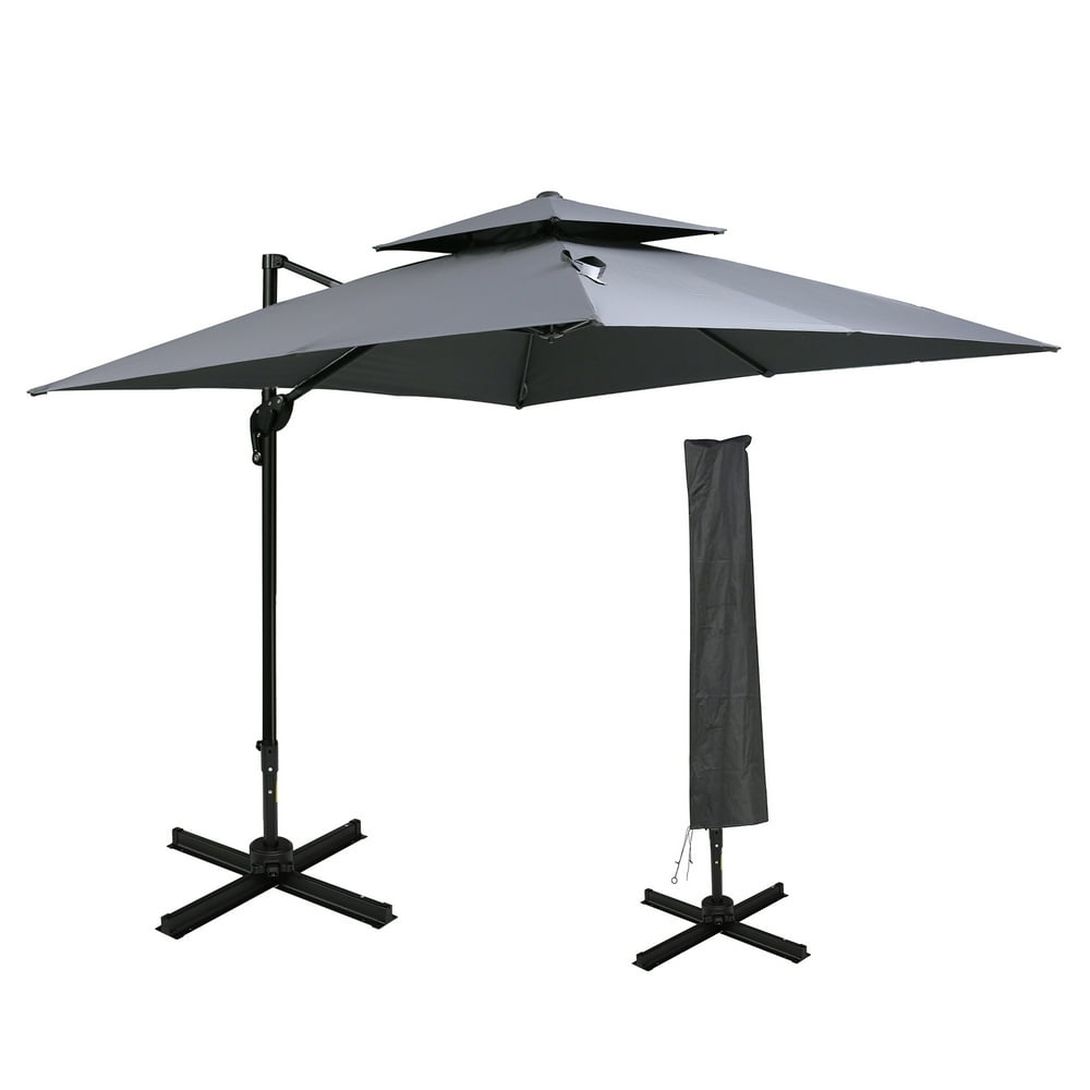 Outsunny 10' 2Tier Canopy Cantilever Patio Umbrella with Rotating Base