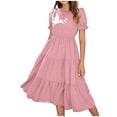 thumbnail image 2 of SMihono Robe Maxi Bohème d'Été pour Femmes Grande Taille Robe pour Femmes Imprimé à Pois Manches Courtes Manches Bouffantes Robe Longue Décontractée à Pois Robe de Plage Évasée, 2 of 6