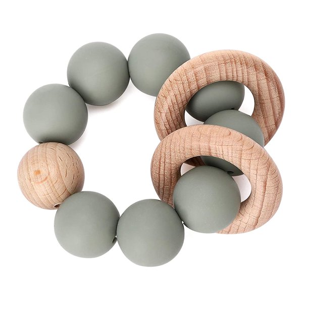 Juguete para la dentición del bebé, anillo orgánico para la dentición del bebé, mordedor de silicona y madera para explorar la boca, libre de Bpa, más de 3 meses, salvia Feliz Sencillez