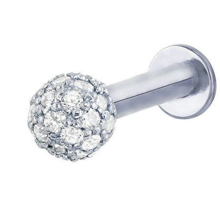4mm Diamond Pave Ball 14kt White Gold Labret Stud Tragus Earring 4mm Diamond Pave Ball 14kt White Gold Labret Stud Tragus Earring