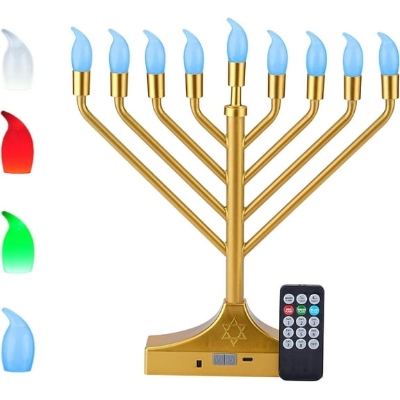 NbHnJs Electric RGB LED Menorah for Chanukah Hanukkah Decorations,Gold