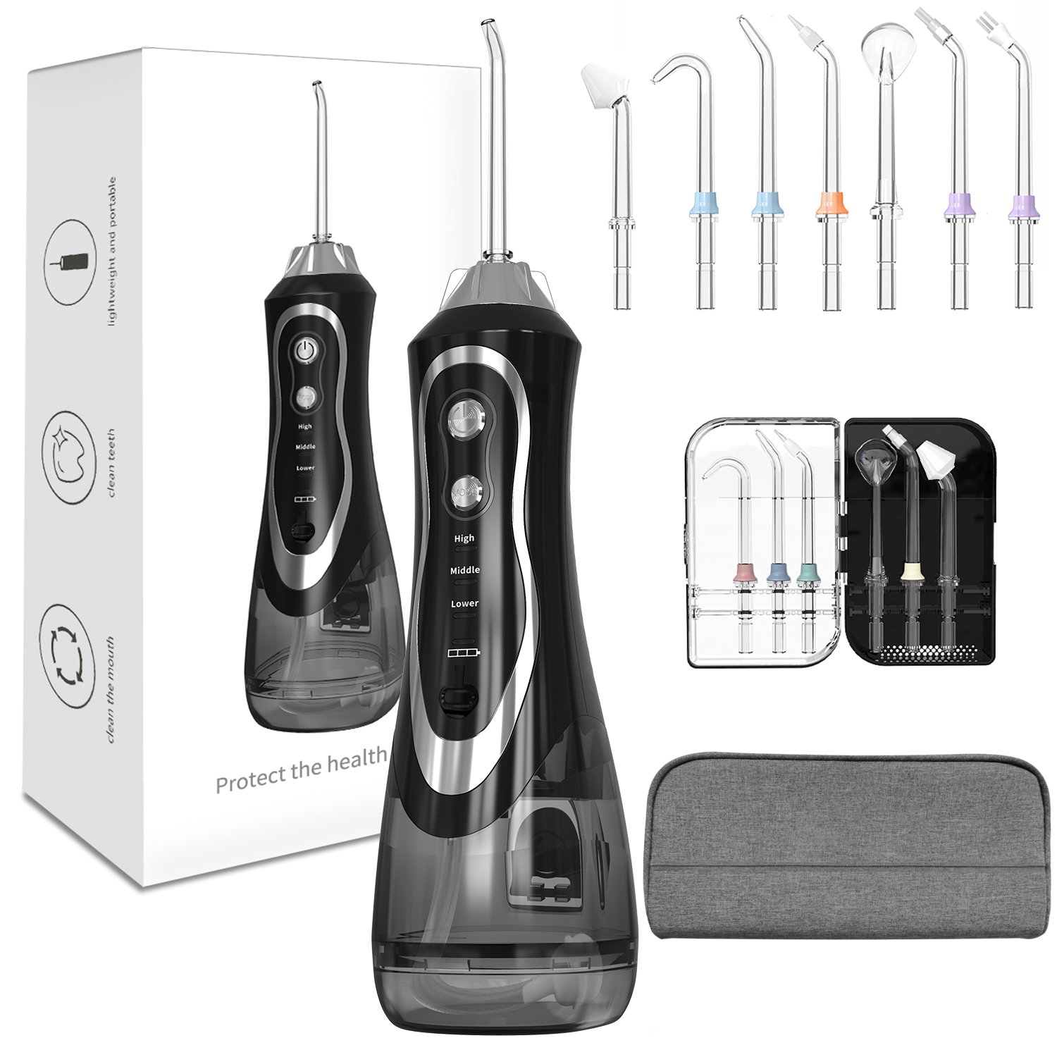 Cordless Water Flosser, 7 Multifunctional Nozzles(Orthodontic/Nose/Cleaner), 3 Modes & Diy Pressure,