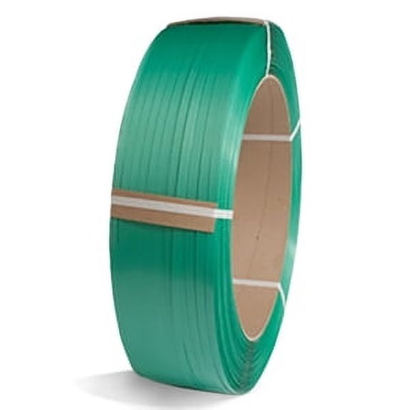 Green Embossed Unwaxed Polyester (PET) Banding 5/8" x .035, 4,000 ft. Length, 16" x 6" Core