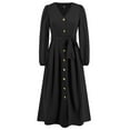 thumbnail image 6 of IROINNID Long Sleeve Dress for Women Fall Dress Full-Length Shirt Dress Vintage V Neck Long Sleeve Solid Dresses,Black, 6 of 9