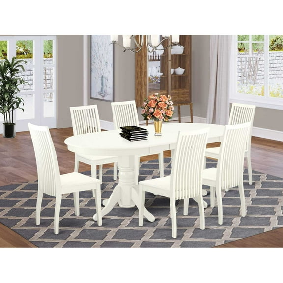East West Furniture Dining Room Set Linen White, VAIP7-LWH-W