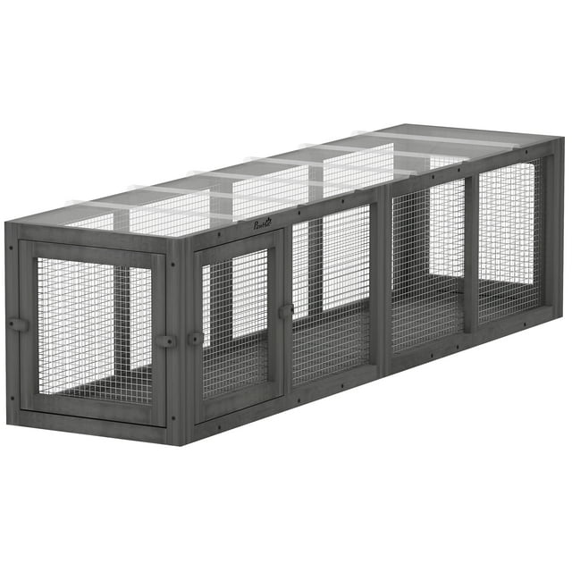 PawHut Tunnel Extérieur pour Chat, Enclos Extensible pour Animal avec 3 Portes, Gris