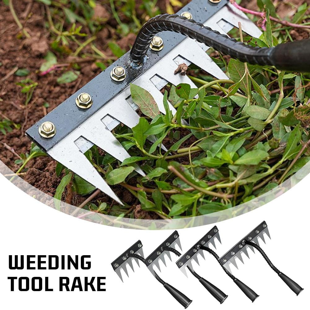 Carbon Steel Garden Weeding Rake, Detachable Manual Weed Puller Tool with Ergonomic Handle for Yard Lawn and Garden - Heavy Duty Dethatching Claw Remover