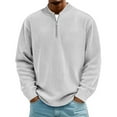 thumbnail image 2 of Men's Corduroy Sweatshirts Quarter-Zipper Casual Stand Collar Long Sleeve Ribbed Golf Shirts Light Gray S, 2 of 4