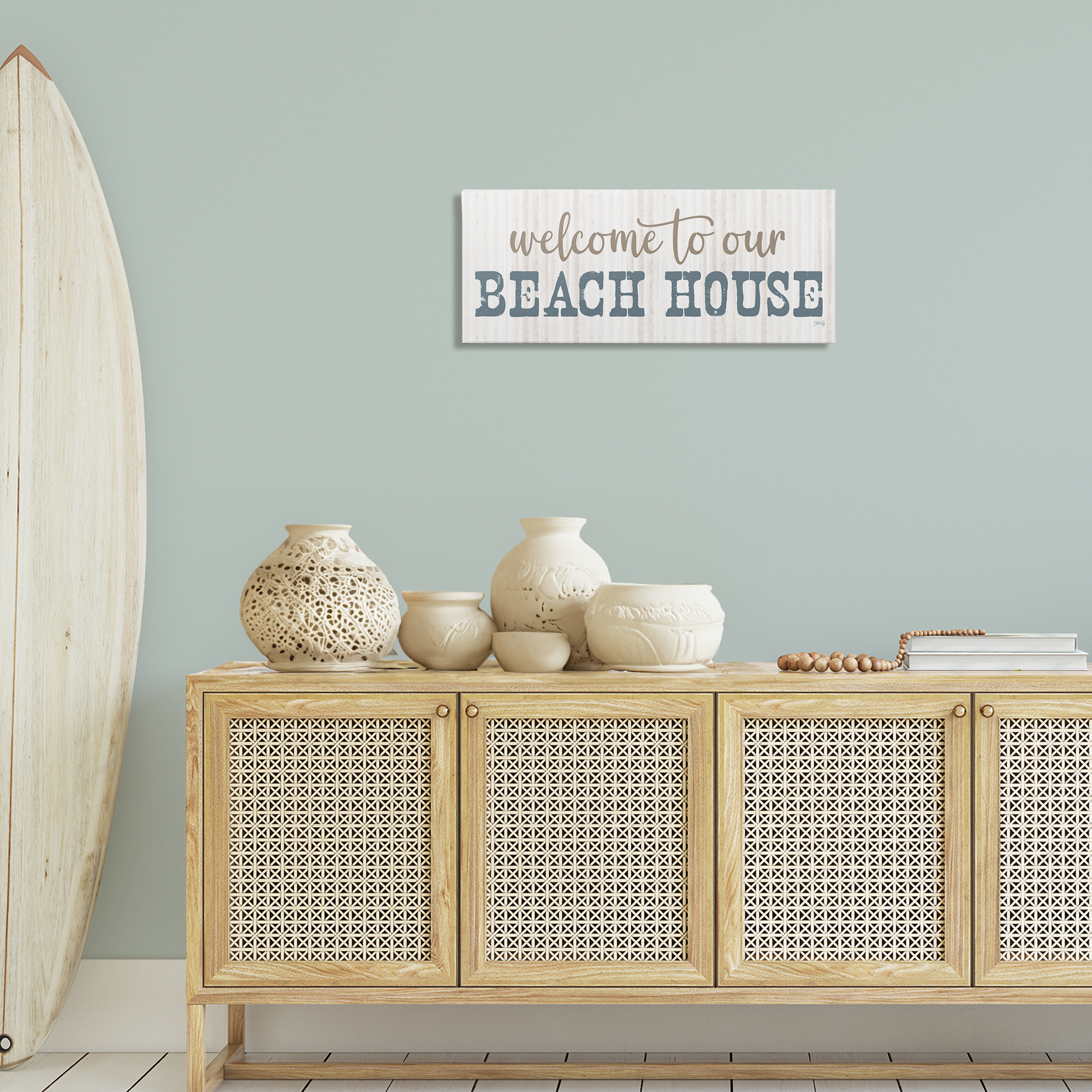 Stupell Industries Welcome Beach House Typography Painting Gallery Wrapped Canvas Art Print Wall Art, 30 x 13