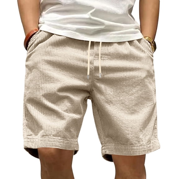 GrmtClth Corduroy Shorts Men Casual Elastic Waist Drawstring Cargo Shorts Lightweight Loose Outdoor Hiking Shorts with Pocket Beige M
