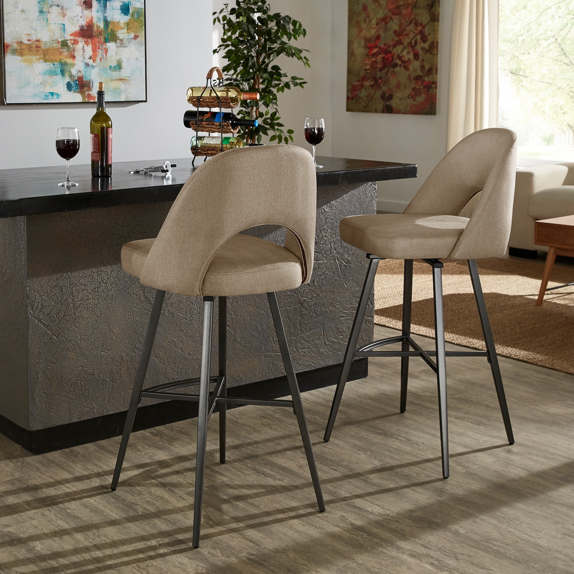 Weston Home Krista Metal Swivel 29" Bar Stools, Set of 2, Beige