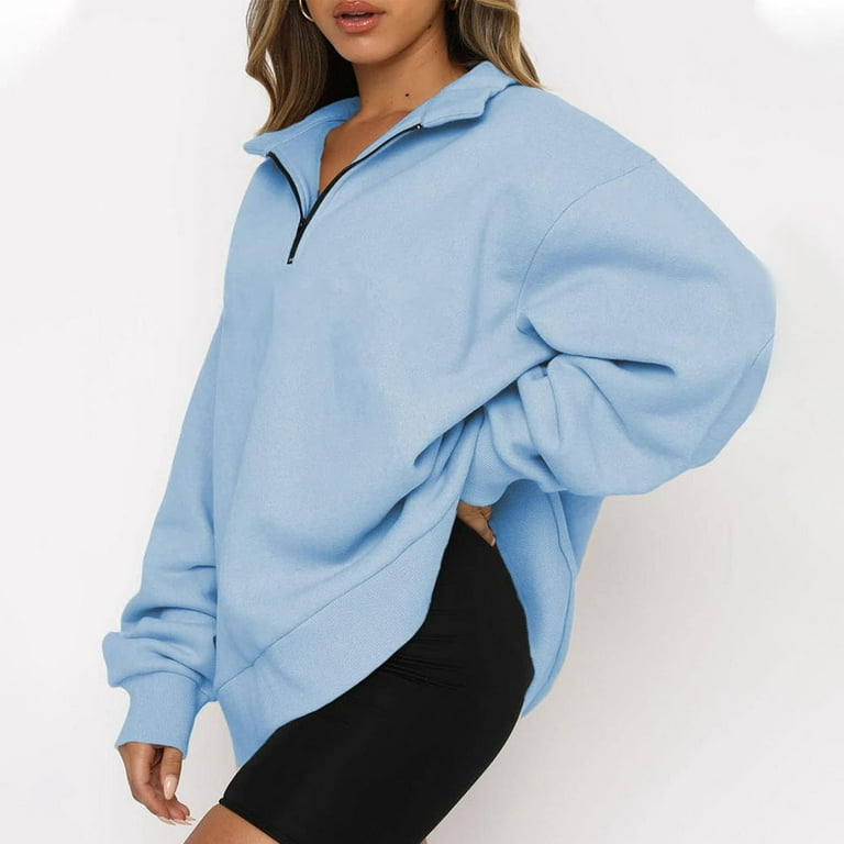 Yyeselk Women Quarter Zip Long Sleeve Sweatshirt Collar Oversized Casual  Lightweight Hoodie Sweater Winter Fall Spring Y2K Pullover Loose Fit  Clothes