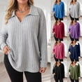 thumbnail image 2 of zaveiop Women Plus Size Casual Knit Sweater Lapel V Neck Solid Color Tops Lightweight Long Sleeve Blouses (Black, 4XL), 2 of 8