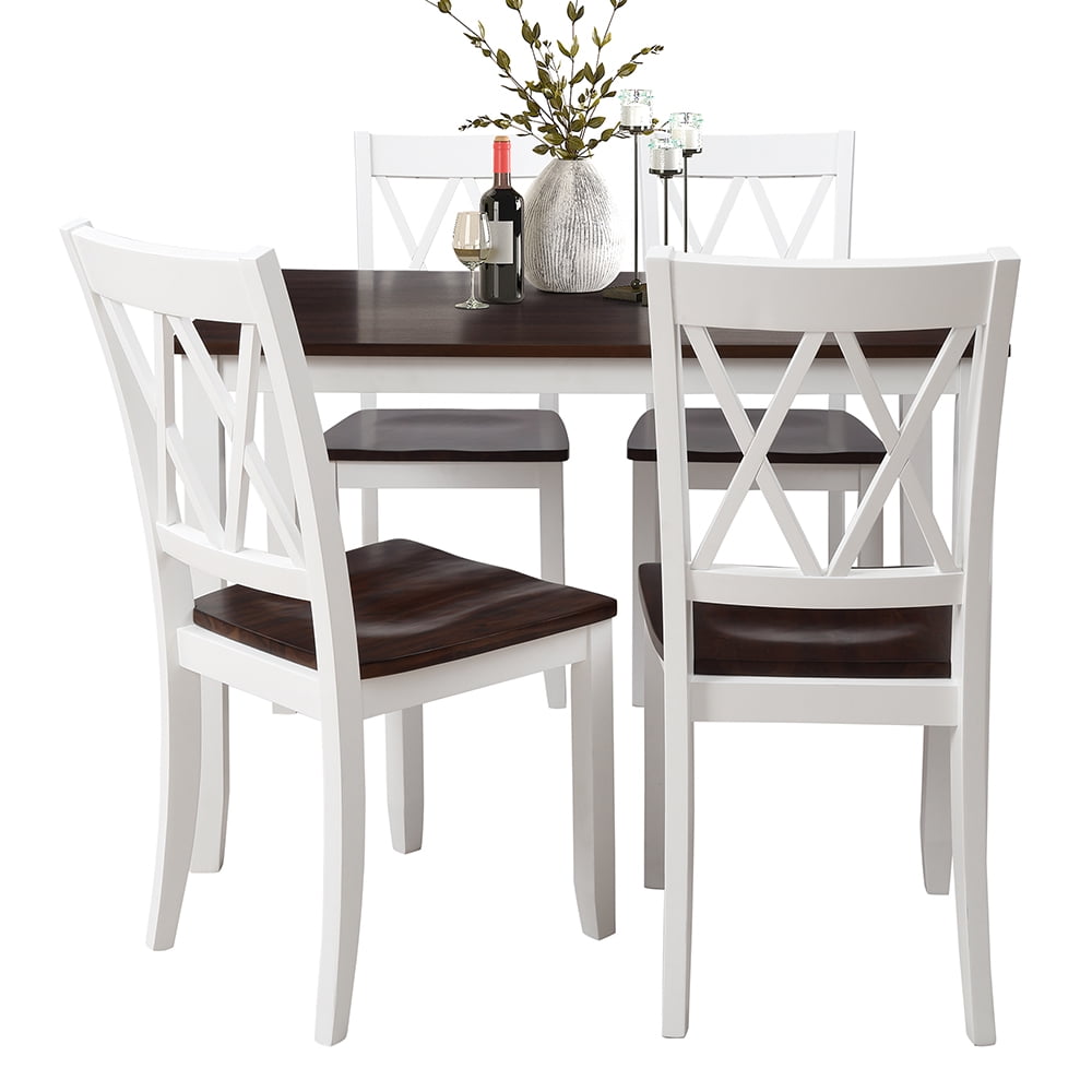 Kepooman 5Piece Dining Table Sets, Wooden Table & 4 Chairs Set for Dining Room Kitchen Restaurant, White & Cherry Kepooman 5Piece Dining Table Sets, Wooden Table & 4 Chairs Set for Dining Room Kitchen Restaurant, White & Cherry
