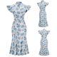thumbnail image 2 of Mujeres Moda Casual Sexy Cheongsam Mejorado Retro Slim Fit Hollow Dome Bag Nalgas Fishtail Flying Mangas Stand Collar Vestido de longitud media Pompotops ghjkhdj17188, 2 of 9