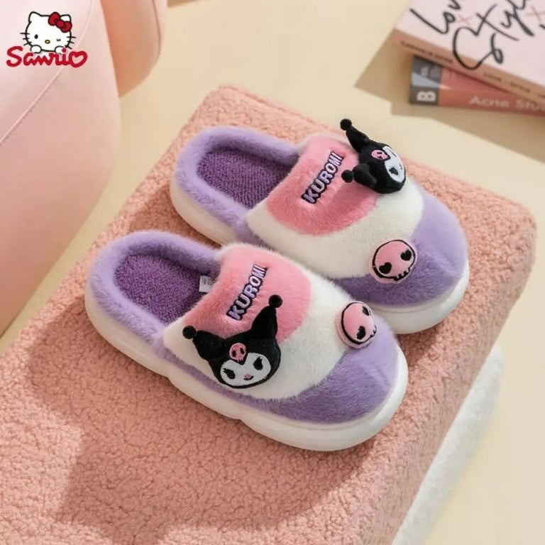 Miniso Childs Autumn Winter Slippers Sanrios Kawaii Hello Kittys Kuromi Cinnamoroll Cartoon Anime Girl Bedroom Warm Plush Shoes Walmart