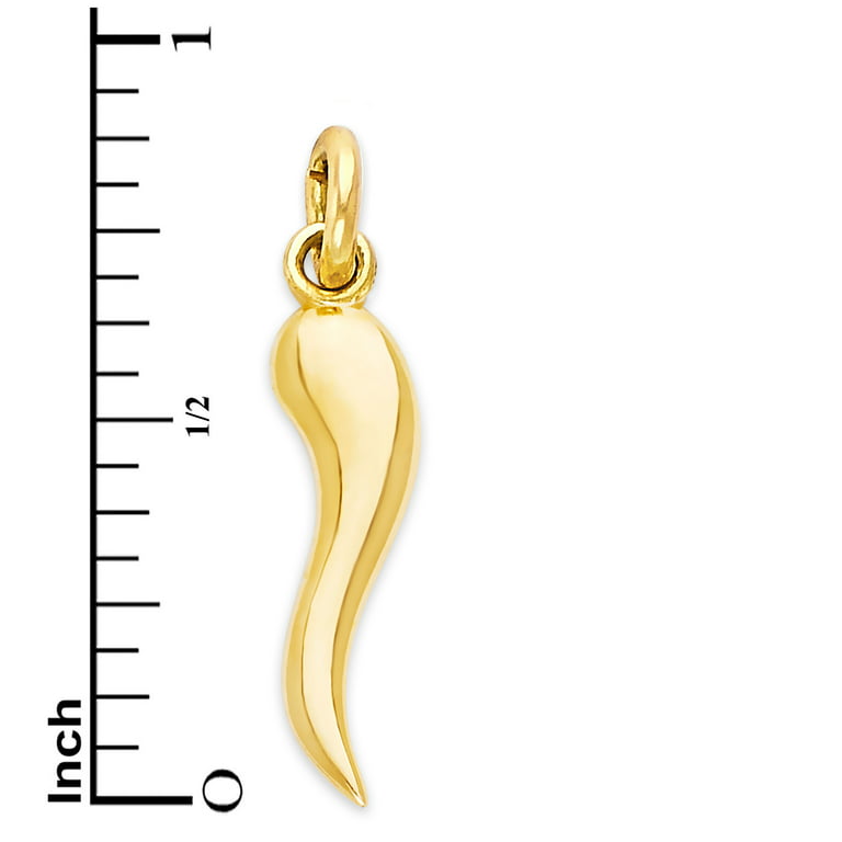 14K Solid Gold Dainty Italian Horn Charm for Bracelet, Good Luck Evil Eye Protection Jewelry for Her, Girl's, Size: Small