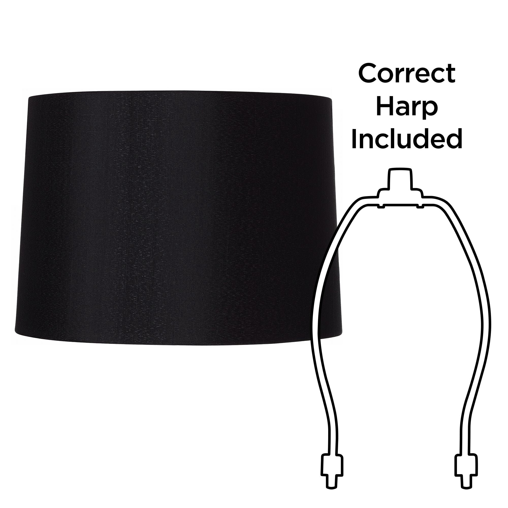 Springcrest Set of 2 Black Medium Hardback Tapered Drum Lamp Shades 13" Top x 14" Bottom x 10.25" High (Spider) Replacement with Harp and Finial