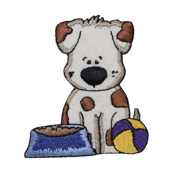 Puppy Dog - Bowl/Ball - Iron on Applique/Embroidered Patch