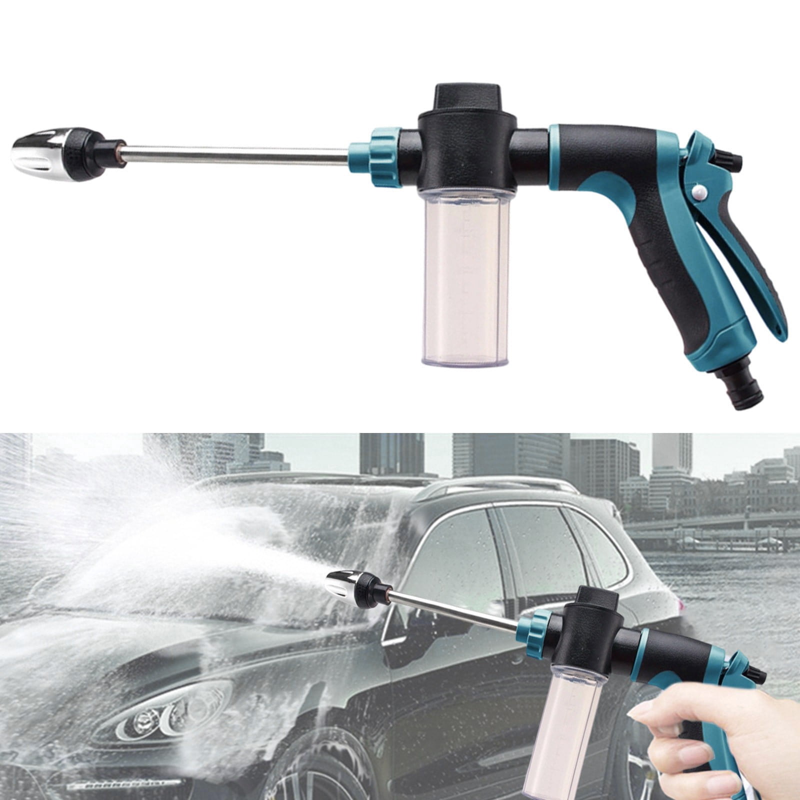 SCNOR High Pressure Garden Hose Nozzle, Adjustable Multi Spray Pattern Handheld Water Sprayer Portable Car Washing Outdoor Cleaning Water Tool Blue