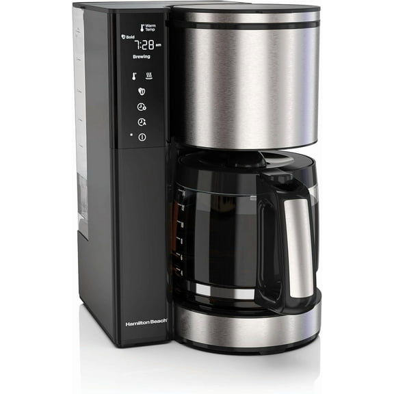 14 Cup Programmable Coffee Maker with Easy Measure Light Up Reusable Filter, Removable 70 Oz. Water Reservoir, Black and Stainless Steel