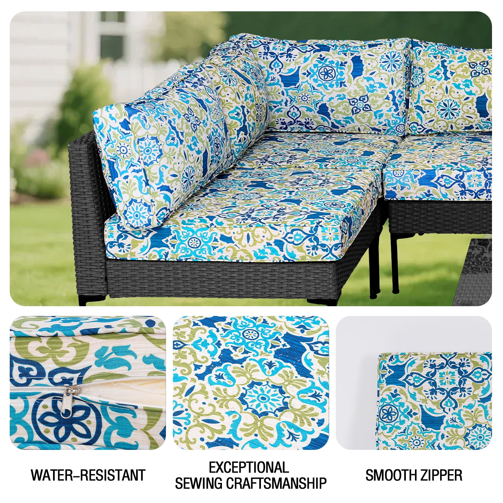 FKS LIFE 14-Piece Waterproof Patio Cushion Covers Set, Fade-Resistant Outdoor Cushion Slipcovers for Patio Furniture & Living Room, Versatile Replacement Covers for Couches, Chairs(25.6x25.6x3.9)