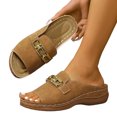thumbnail image 2 of Domuza Womens Orthopedic Wedge Sandals, Arch Support Wide Width Open Toe Slip On Platform Shoes, Fashion Metal Buckle Comfortable Summer Beach Casual Walking Footwear Brown 8（EU-40）, 2 of 5