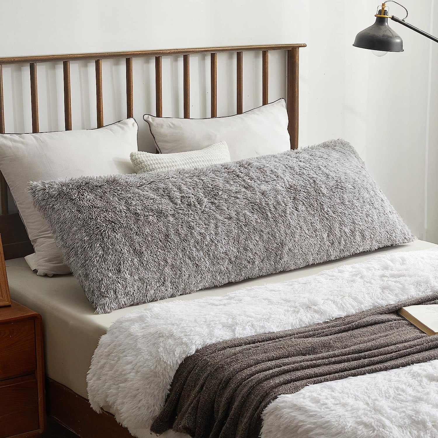 XeGe Luxury Shaggy Fuzzy Body Pillow Cover Fluffy Bed Pillow Case with