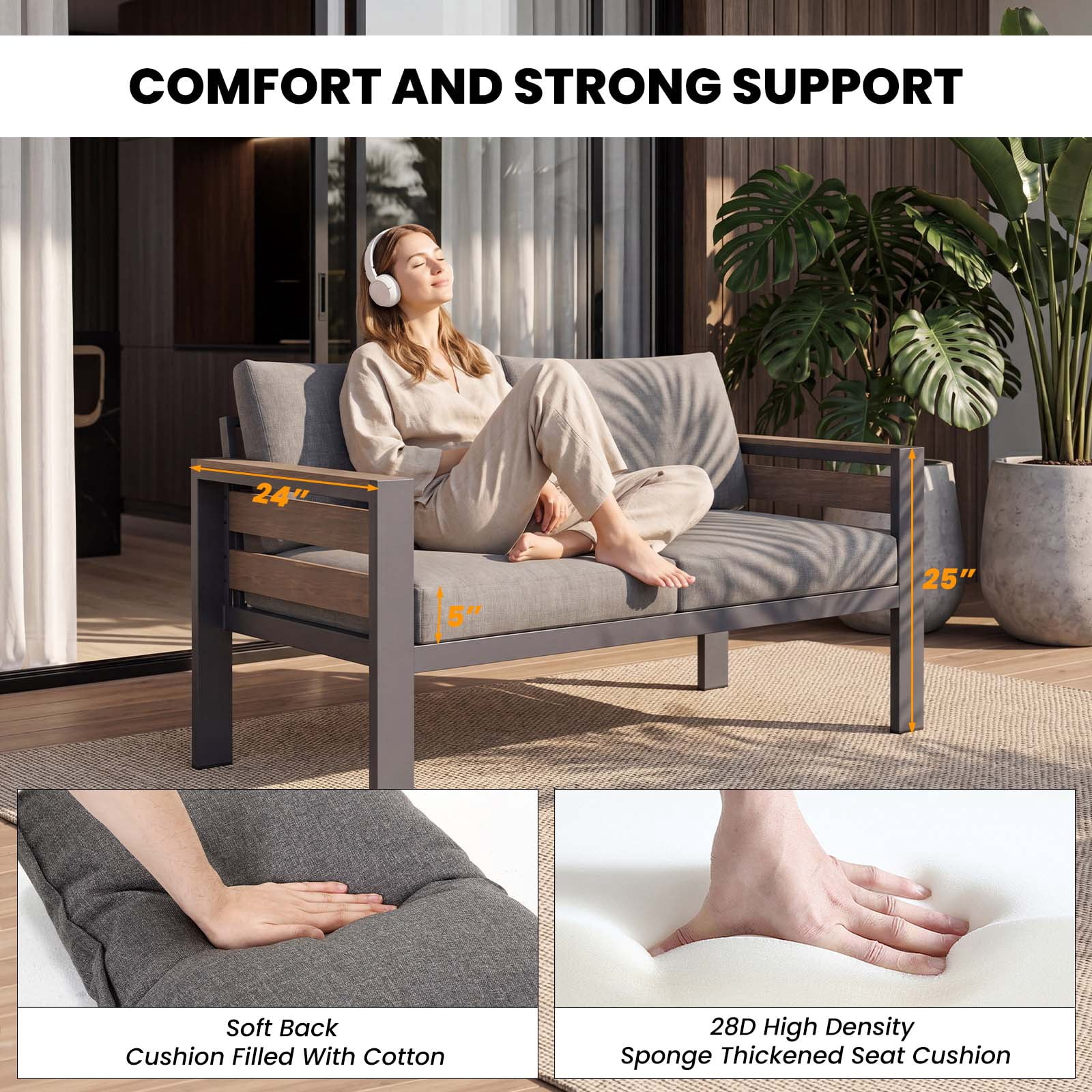 ABORON Patio Furniture Set, Patio Conversation Sets Sectional Sofa with 27" Deep Seating, 2-Seater Outdoor Patio Furniture Set w/ Coffee Table and All-Weather Thick Cushion, Easy Assembly