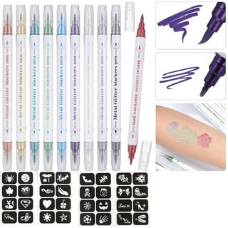 Looney Zoo Temporary Tattoo Markers for Skin, 10 Body Markers + 20 Large  Tattoo Stencils for Kids and Adults, Dual-End Pens Make Bold and Fine Lines