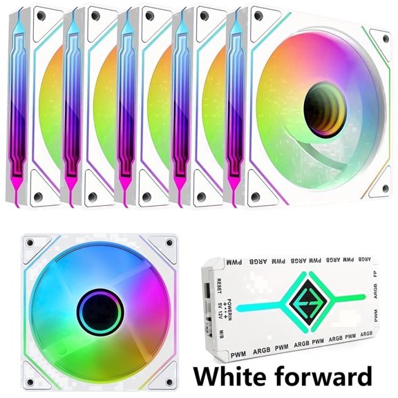LDPCSJ PrismFlow 120mm ARGB PWM White Case Fans, 6-Pack High Airflow 57CFM 1800RPM Quiet Cooling for PC Computer