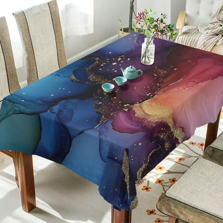 

WOBOGO Blue Gilt Marble Square Tablecloth 60×120in Polyester Fabric Tablecloth Washable Dust Resistant Wrinkle Resistant