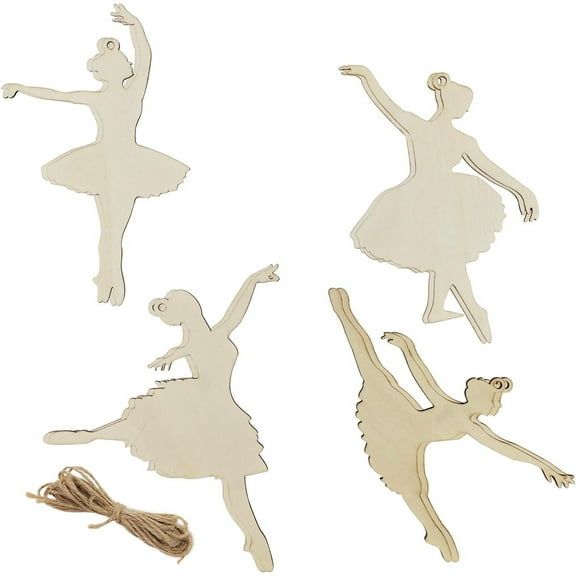 16 Pack 6 Inch Wood Silhouette Ballerina Crafts Unfinished Wood Silhouette Ballerina Cutouts Wooden Silhouette Ballerina Hanging Ornaments DIY for Home Party Decoration Craft Project