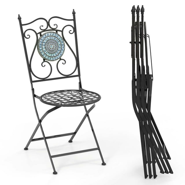 Costway Ensemble de 4 Chaises Mosaïques pour Patio avec Dossier Décoratif Cadre Robuste