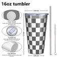 thumbnail image 4 of 16oz Tumblers Gray and White Checkerboard Checkered Pattern Stainless Steel Vacuum Insulated Double Wall Travel Tumbler Cups Mug with Lid and Straw,Cleaning Brush for Coffee,Tea, 4 of 4