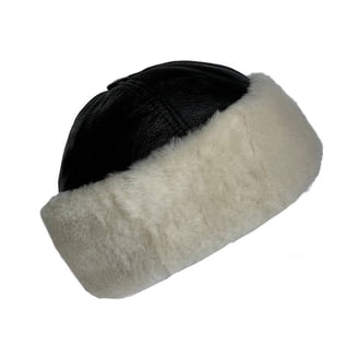 Premium Leather Shearling Sheepskin Fur Winter Beanie Warm  display picture 1