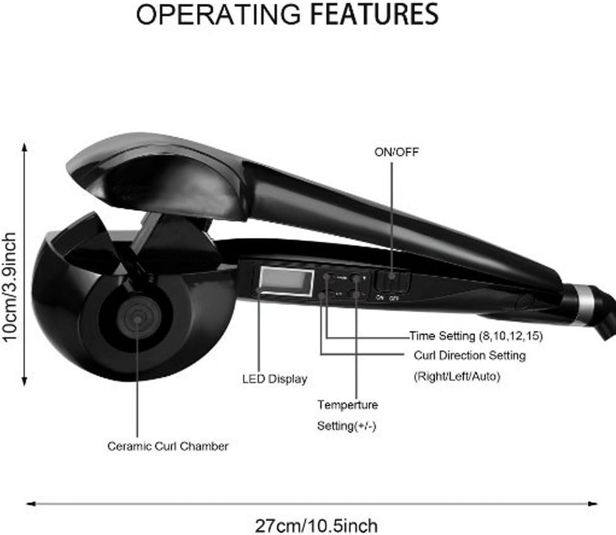 Professional Automatic Hair Curler, Salon-Grade Auto-Rotating Curling Iron with Ceramic Roller, LCD Display, and Adjustable Temperature & Timer Settings for All Hair Types, Black