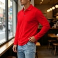 thumbnail image 5 of Fabrcox Long Sleeve Mens Polo Shirts Classic Fit Collared Golf Shirts Men Button Down Casual Outdoor Workout Office Work Shirt Men Red L, 5 of 7