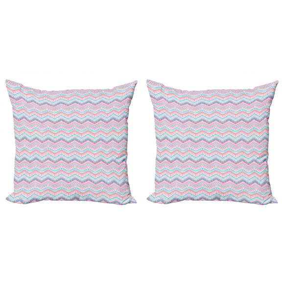 Ambesonne Geometric Throw Pillow Cover 2 Pack, Brush Stroked Zigzags, 18", Pale Pink Aqua Pink