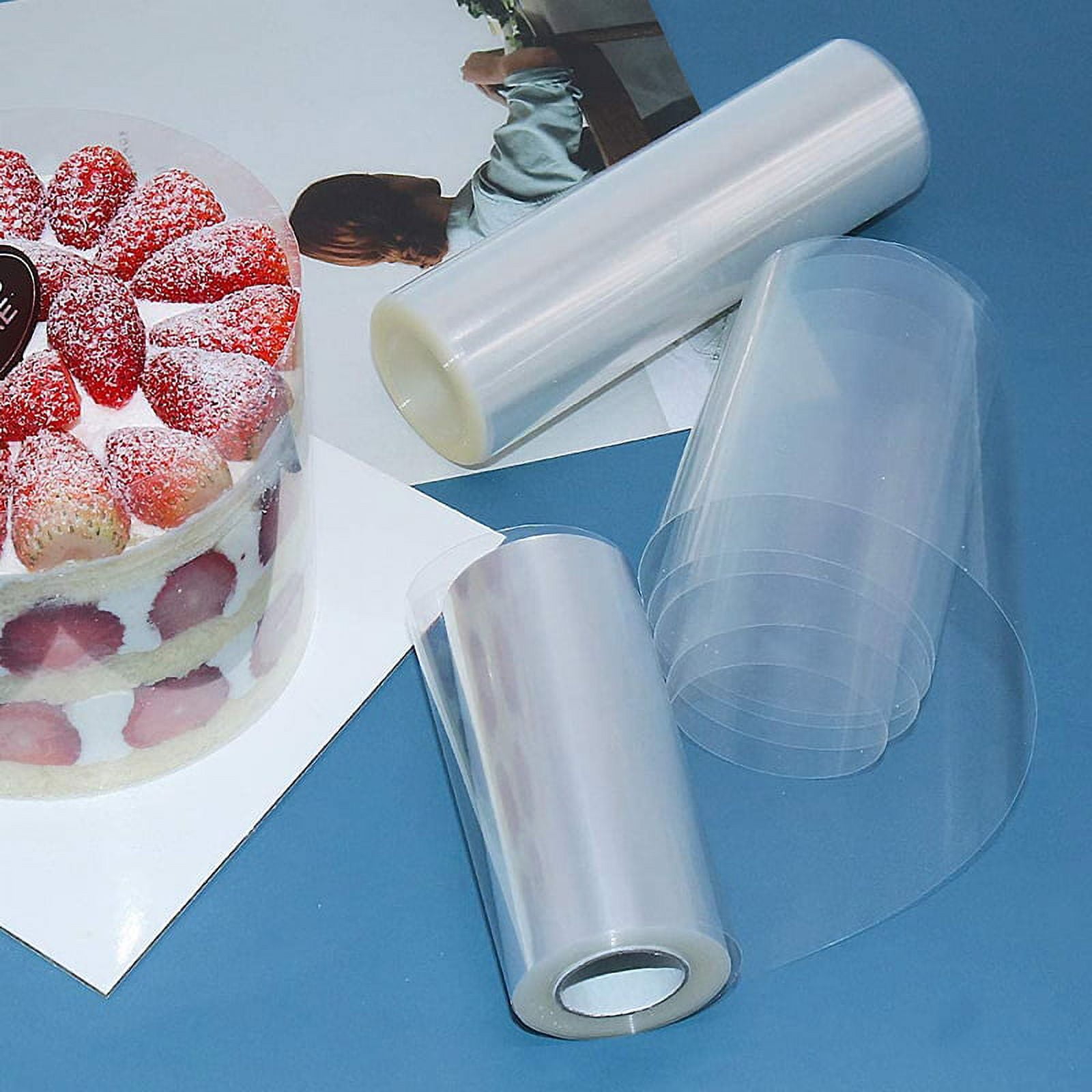 plastic cake wrap 3 inch clear transparent colors PET plastic Band Strip  wrapping wrapper roller around cakes outside