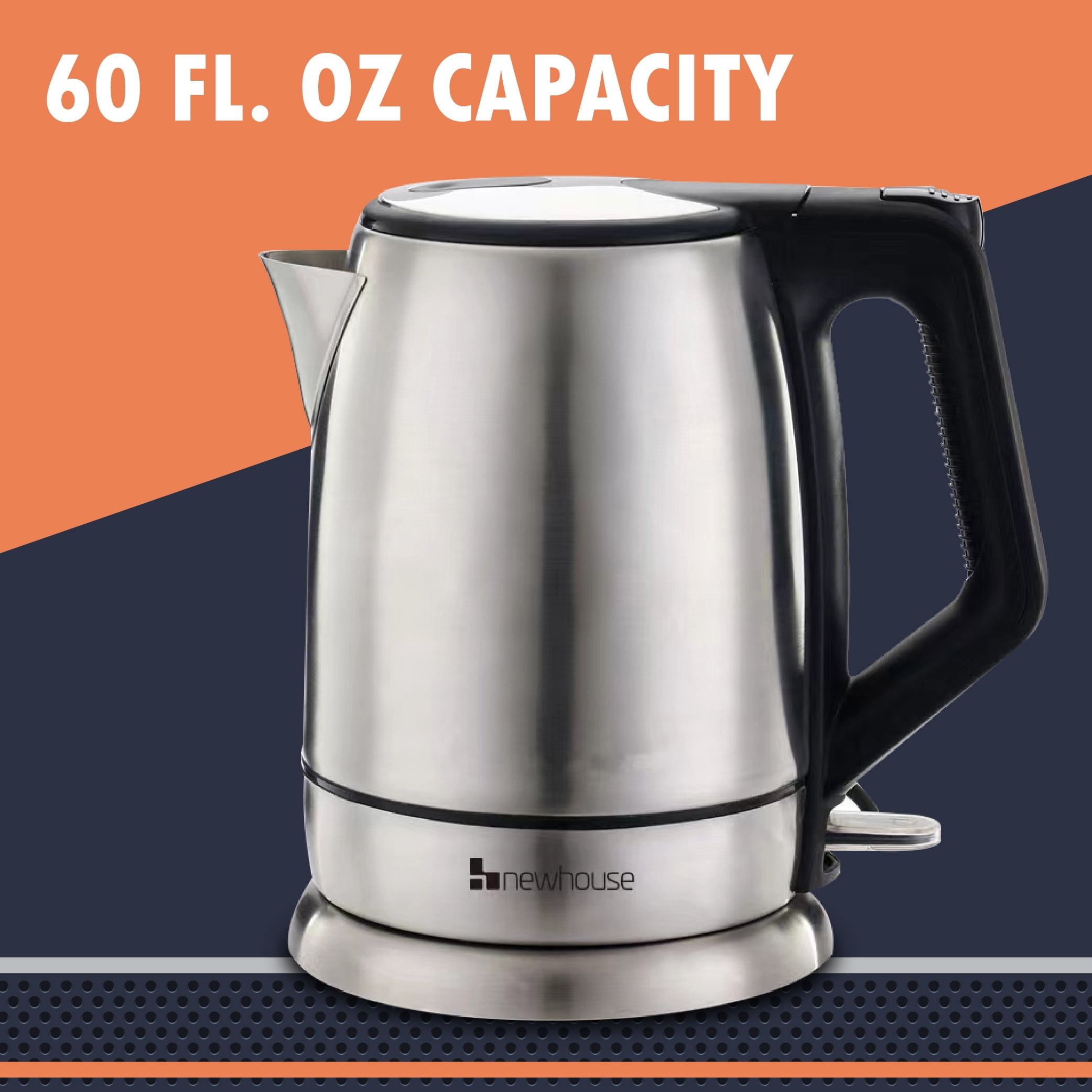 Newhouse 1200W 60-fl. oz. 1.7 L, Stainless Steel Electric Kettle NHEK-001, Electric Tea Pot for Boiling Water, Auto Shut Off Electric Tea Kettle, ETL Certified for Hospitality and Residential Use