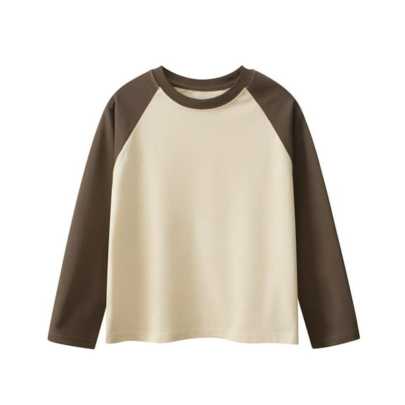 UAYOTSE Kids Boys Casual T Shirts Waffle Knit Long Sleeve Crewneck Cute Loose Fall Tee Tops(S373-Beige,7-8 Years)