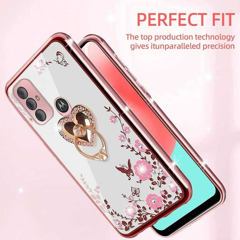 Phone Case for Moto G Pure, nancheng Motorola G Power 2022 Case Cute Luxury Soft TPU Glitter Cover for Girls Women with Ring Kickstand Shockproof