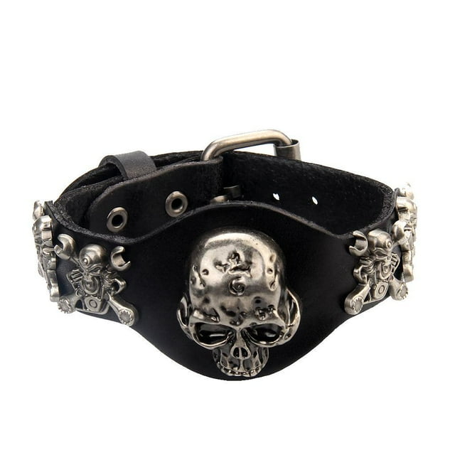 Pulsera del cráneo Zulema 3D gótico punk rock cuero negro