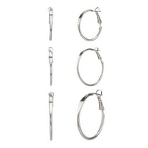 Time and Tru Adult Women's 3 Pair Silver Tone Metal Hoop Earring Set