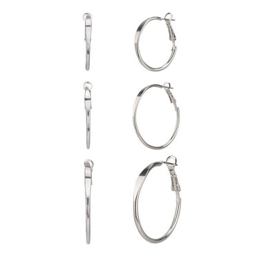 Time and Tru Adult Women's 3 Pair Silver Tone Metal Hoop Earring Set