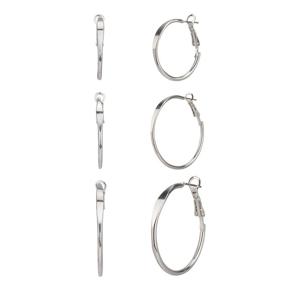 Time and Tru Adult Women's 3 Pair Silver Tone Metal Hoop Earring Set