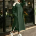 thumbnail image 4 of Fesfesfes Women Linen Robe Round Neck Loose Long Sleeve Dress Solid Color Mid-Calf Long Dress, 4 of 9