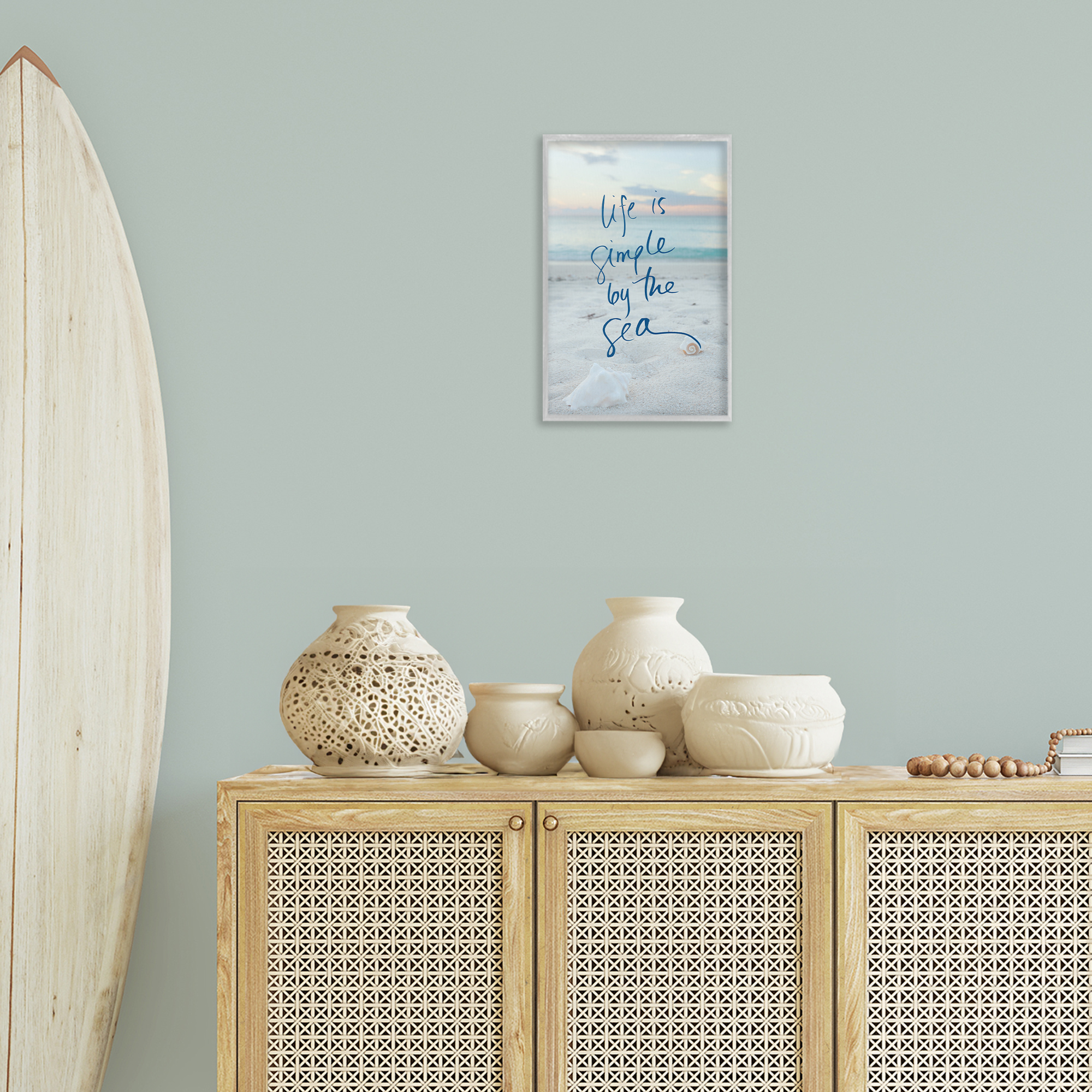 Stupell Industries Simple By The Sea Coastal Painting Gray Framed Art Print Wall Art, 12 x 18