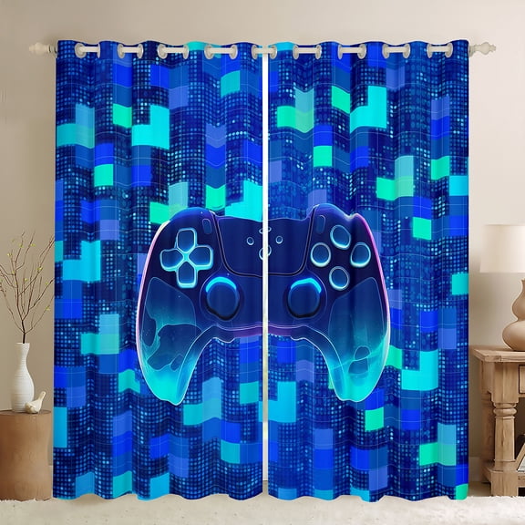 Homewish Pixelated Miners Black Out Curtains For Boys Girls,Abstract Ombre Gamer Curtains Pack of 2 (42x63 Each),Video Game Bedroom Curtains,Microfiber Bedroom Decor